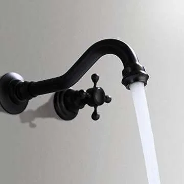 Antique Black Bathroom Sink Faucet Solid Brass Widespread Basin Mixer Tap Wall Mount