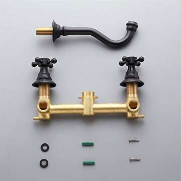 Antique Black Bathroom Sink Faucet Solid Brass Widespread Basin Mixer Tap Wall Mount