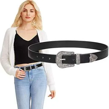 WHIPPY Western Belts for Women - Vintage Western Design Ladies Cowgirl Waist Belt for Pants Jeans Dresses (Black, Fit Waist 30-34 Inches)