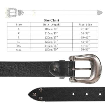 WHIPPY Western Belts for Women - Vintage Western Design Ladies Cowgirl Waist Belt for Pants Jeans Dresses (Black, Fit Waist 30-34 Inches)