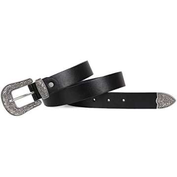 WHIPPY Western Belts for Women - Vintage Western Design Ladies Cowgirl Waist Belt for Pants Jeans Dresses (Black, Fit Waist 30-34 Inches)
