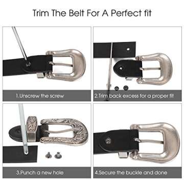 WHIPPY Western Belts for Women - Vintage Western Design Ladies Cowgirl Waist Belt for Pants Jeans Dresses (Black, Fit Waist 30-34 Inches)