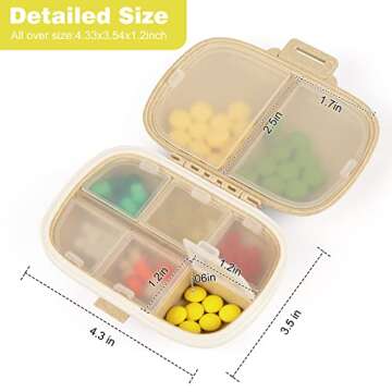 Travel Pill Organizer 8 Compartments Portable Pill Box Pill Case Small Daily Weekly Pill Organizer Container Medicine Container for Pocket (Khaki)