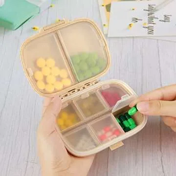 Travel Pill Organizer 8 Compartments Portable Pill Box Pill Case Small Daily Weekly Pill Organizer Container Medicine Container for Pocket (Khaki)