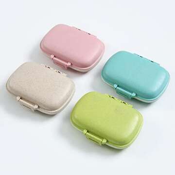 Travel Pill Organizer 8 Compartments Portable Pill Box Pill Case Small Daily Weekly Pill Organizer Container Medicine Container for Pocket (Khaki)