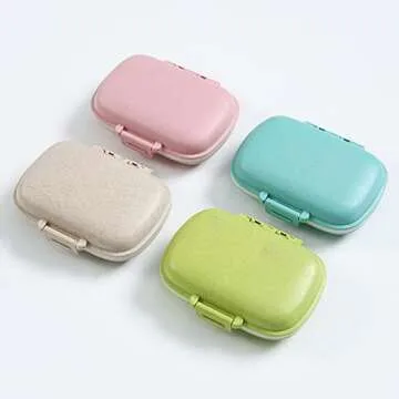 Travel Pill Organizer 8 Compartments Portable Pill Box Pill Case Small Daily Weekly Pill Organizer Container Medicine Container for Pocket (Khaki)