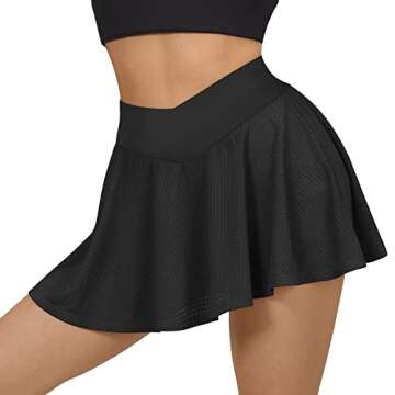 RUUHEE Women Crossover Pleated Tennis Skirt with Pockets Lightweight Running Golf Sports Skorts(Medi...