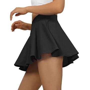 RUUHEE Women Crossover Pleated Tennis Skirt with Pockets Lightweight Running Golf Sports Skorts(Medium,Black-3)