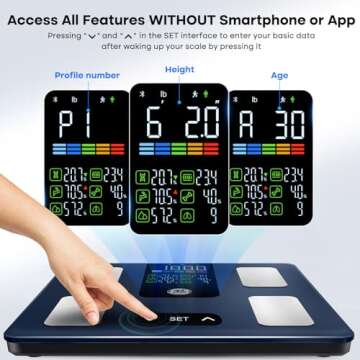 GE Smart Scale for Body Fat: Weight Scales with BMI Muscle Mass Button Function 500lbs Digital Bathr...