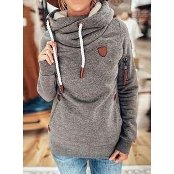 SHIPE Women Fashion Cowl Neck Hoodie Casual Loose Pullover Long Sleeve Sweatshirt Jumpers Tops (166-Grey S)