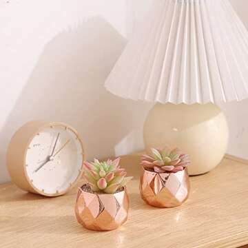 Tiita Mini Rose Gold Fake Succulents for Desk Decor