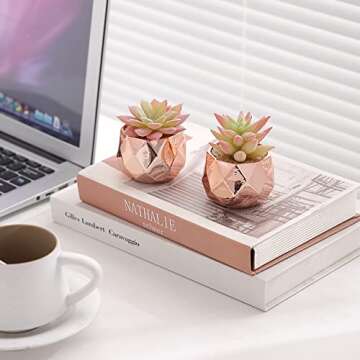 Tiita Mini Rose Gold Fake Succulents for Desk Decor