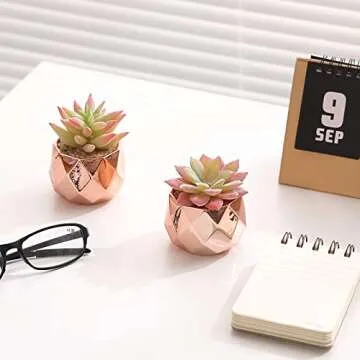 Tiita Mini Rose Gold Fake Succulents for Desk Decor