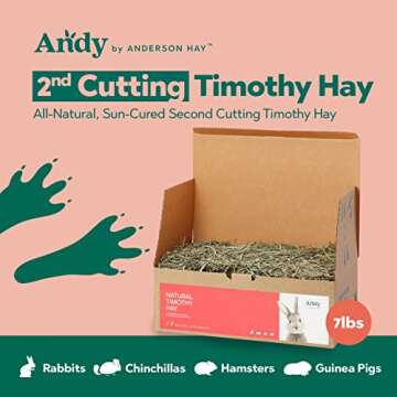 Andy 2nd Cut Timothy Hay, Premium Rabbit Food, 7 lb Box, Guinea Pig and Chinchilla Hay, Balanced Nut...