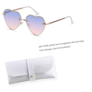 ANDWOOD Trendy Heart Shaped Sunglasses Womens Rhinestone Love Eye Sun glasses Metal Lovely Fashion D...