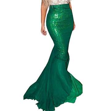 917 - Plus Size Faux Leather Pleated High Waist Maxi Mermaid Skirt (4X, Green Sequins)