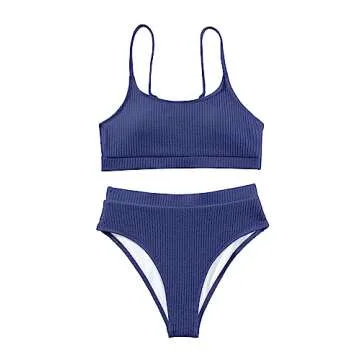 Lilosy High Waisted Tummy Control Bikini Set - Stylish Comfort in Navy Blue