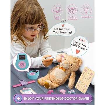 Lehoo Castle Kids Doctor Set Pink, Toddler Girl Toys 3-5, Wooden Doctor Kit , Pretend Play Medical Set with Stethoscope, Gift for Kids Toddlers Ages 3 4 5 6 Year Old
