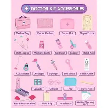 Lehoo Castle Kids Doctor Set Pink, Toddler Girl Toys 3-5, Wooden Doctor Kit , Pretend Play Medical Set with Stethoscope, Gift for Kids Toddlers Ages 3 4 5 6 Year Old