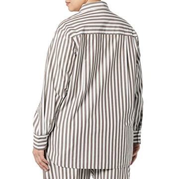 The Drop Women's Kendra Loose Fit Long Shirt, Coffee Bean Stripe, L