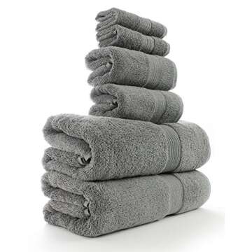 TURKUOISE TURKISH TOWEL 6 Piece Turkish Luxury Turkish Cotton Towel Set - Eco Friendly, 2 Bath Towels, 2 Hand Towels, 2 Wash Clothes (6, Wide Border-GRY)
