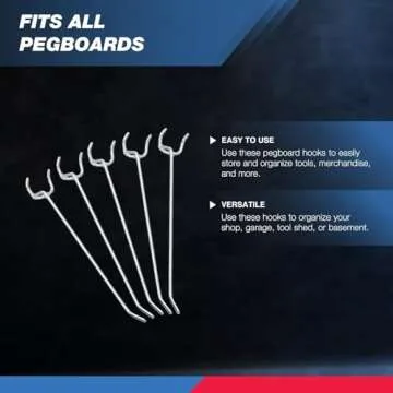 Neiko 53102A 6” Pegboard Hook Organizer Kit, 50 Pack, Hanging Hooks Set for Garage Organization, Great for Wall Hanging and Shelving, Tool Storage, Craft Organizing