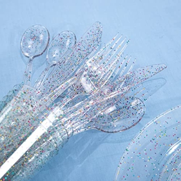 Rubtlamp 180PCS Glitter Plastic Plates Set for 30 Guests