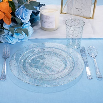 Rubtlamp 180PCS Glitter Plastic Plates Set for 30 Guests