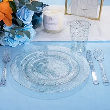 Rubtlamp 180PCS Glitter Plastic Plates Set for 30 Guests