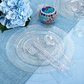 Rubtlamp 180PCS Glitter Plastic Plates Set for 30 Guests