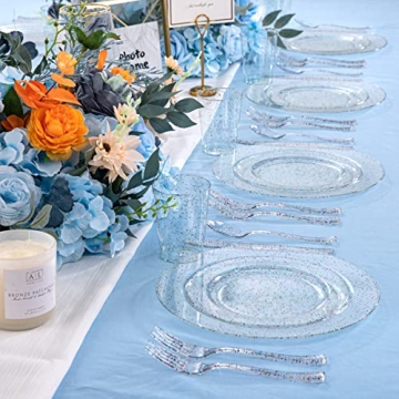 Rubtlamp 180PCS Glitter Plastic Plates Set for 30 Guests