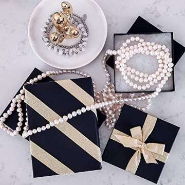 Elegant Black Jewelry Boxes - 25-Pack Cotton Filled Cases