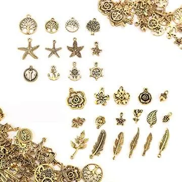 JIALEEY 200Pcs Tibetan Antique Gold Charm Mixed Pendants DIY for Bracelet Necklace Jewelry Making and Crafting