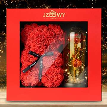 JZEEIWY Flower Rose Bear for Mom,Perfect Birthday Romantic Gift for Wife Daughter Girlfriend Friend ...