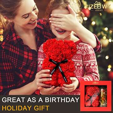 JZEEIWY Flower Rose Bear for Mom,Perfect Birthday Romantic Gift for Wife Daughter Girlfriend Friend Her,Light up Rose in Glass Dome for Birthday Anniversary Mothers Day Valentines Day