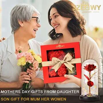 JZEEIWY Flower Rose Bear for Mom,Perfect Birthday Romantic Gift for Wife Daughter Girlfriend Friend Her,Light up Rose in Glass Dome for Birthday Anniversary Mothers Day Valentines Day