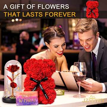 JZEEIWY Flower Rose Bear for Mom,Perfect Birthday Romantic Gift for Wife Daughter Girlfriend Friend Her,Light up Rose in Glass Dome for Birthday Anniversary Mothers Day Valentines Day