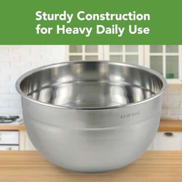 Tovolo Stainless Steel Mixing Bowls, 3.5 Qt - Metal Nesting Mixing Bowl with Rounded Lip for Easy Po...
