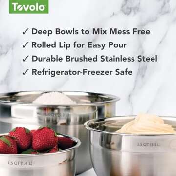Tovolo Stainless Steel Mixing Bowl, 3.5 Qt, Easy Pour Design