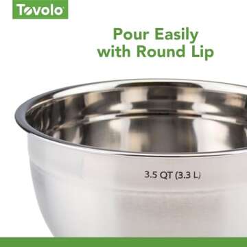 Tovolo Stainless Steel Mixing Bowl, 3.5 Qt, Easy Pour Design