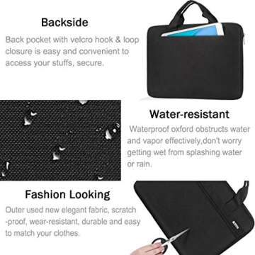 Voova Laptop Bag 13-14 Inch, 360° Protective Laptop Case Sleeve with Shoulder Strap Compatible with Macbook Air 13, MacBook Pro 13/14, Waterproof Computer Bag Slim Briefcase for Men Women, Black