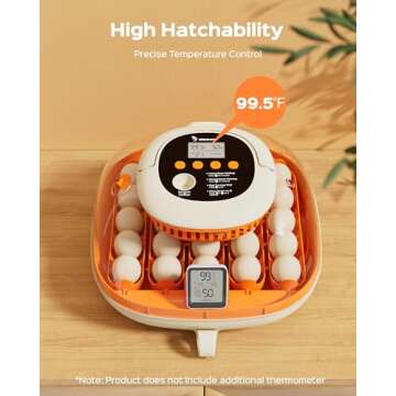 25 Egg Incubator for Hatching Chicks, Automatic Egg Turner with Thermometer Seat and Humidity Control, Egg Candler, 360° View with Clear Window