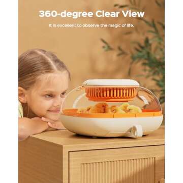 25 Egg Incubator for Hatching Chicks, Automatic Egg Turner with Thermometer Seat and Humidity Control, Egg Candler, 360° View with Clear Window