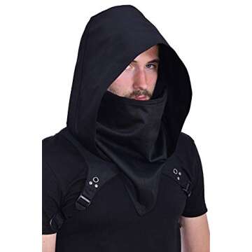 HIBIRETRO Cyberpunk Rogue Cowl Hood Scarf, Winter Unisex Neck Warmer Costume Hooded Cape Hat for Hal...