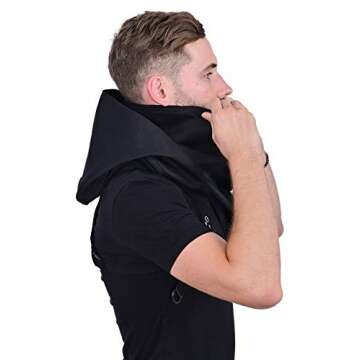 HIBIRETRO Cyberpunk Rogue Cowl Hood Scarf, Winter Unisex Neck Warmer Costume Hooded Cape Hat for Halloween Cosplay and Outdoor Daily Wear (Black)