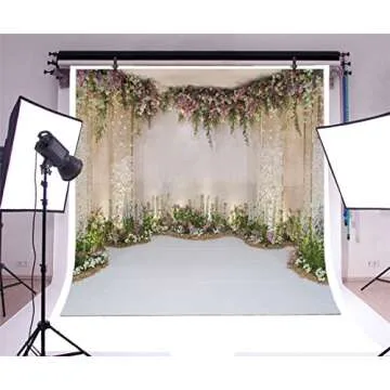 Leyiyi 8x8ft Photography Background Wedding Ceremony Backdrop Marriage Engagement Celebration Flower Blossom Arch Door 3D Hall Decoration Sequins Shine Flower Photo Portrait Vinyl Studio Prop