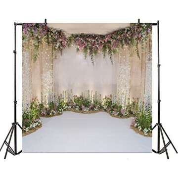 Leyiyi 8x8ft Photography Background Wedding Ceremony Backdrop Marriage Engagement Celebration Flower Blossom Arch Door 3D Hall Decoration Sequins Shine Flower Photo Portrait Vinyl Studio Prop