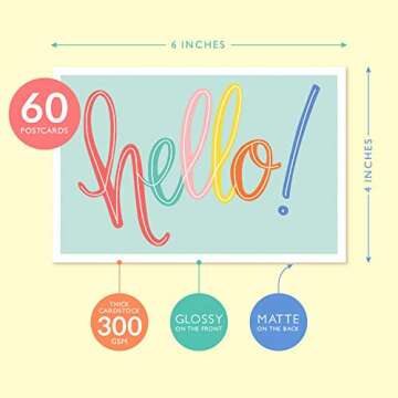 Sweetzer & Orange Hello Postcards Pack (60 Post Cards) 4x6 Postcards for Kids and Adults. 300gsm Not...