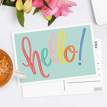 Sweetzer & Orange Hello Postcards Pack (60 Post Cards) 4x6 Postcards for Kids and Adults. 300gsm Note Cards. Blank Hello Greeting Cards, Mint Green Hello Cards
