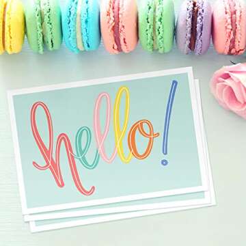 Sweetzer & Orange Hello Postcards Pack (60 Post Cards) 4x6 Postcards for Kids and Adults. 300gsm Note Cards. Blank Hello Greeting Cards, Mint Green Hello Cards